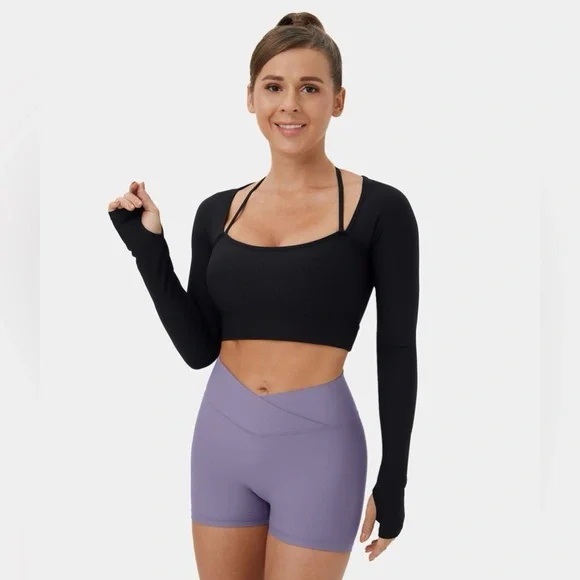 Halara Black Long Sleeve Crop Top Bra - Picture 3 of 11